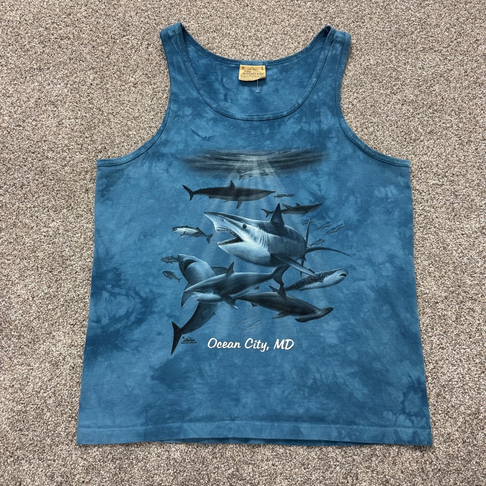 The Mountain Shirt Mens Large Blue Shark Ocean City MD Tank Top Graphic Beach